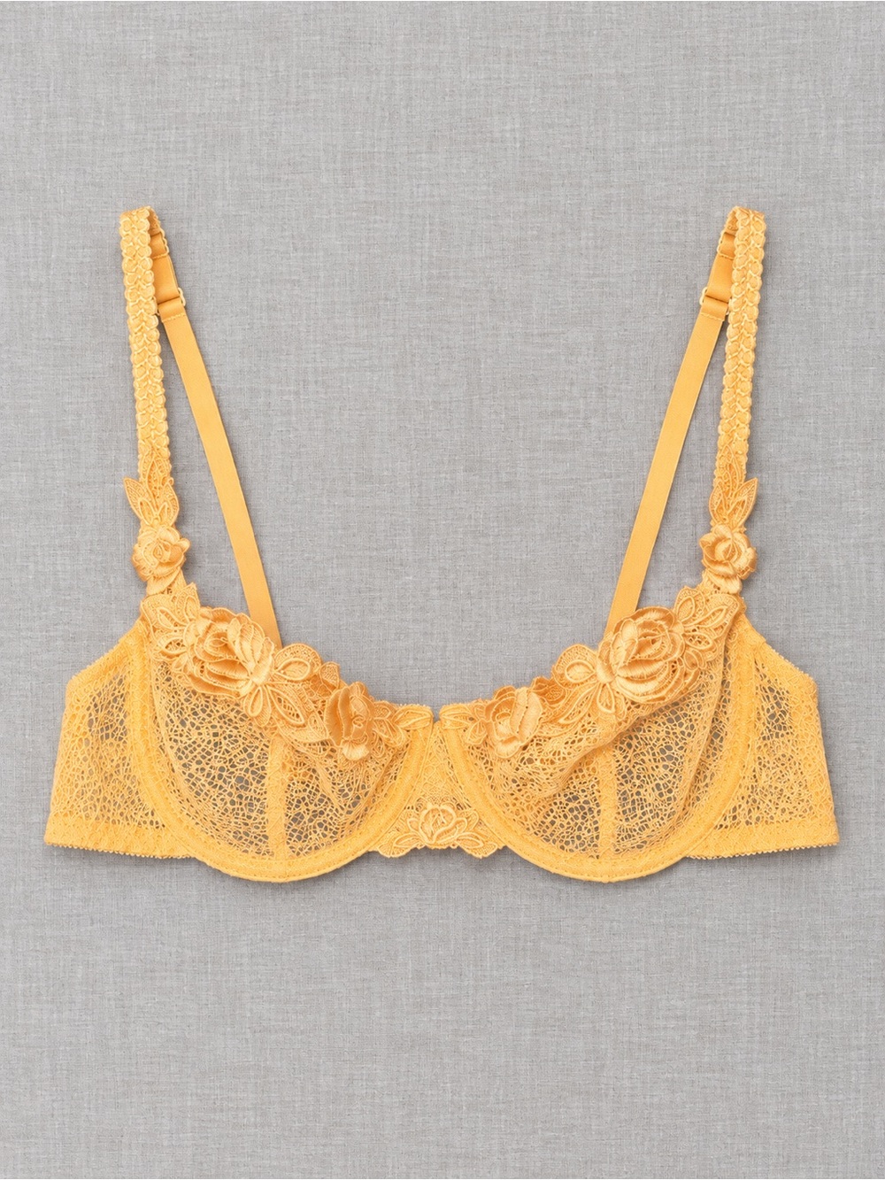 🍒3/33$ Sheer Lace Embroidered Underwire Bra in Mustard Yellow